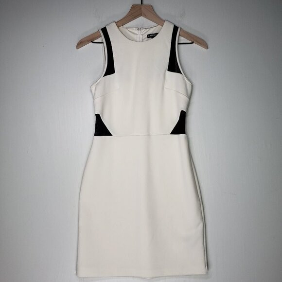 NEW Express Ivory Black Mesh Cutout Sheath Mini Dress Sleeveless NWT - Picture 3 of 12